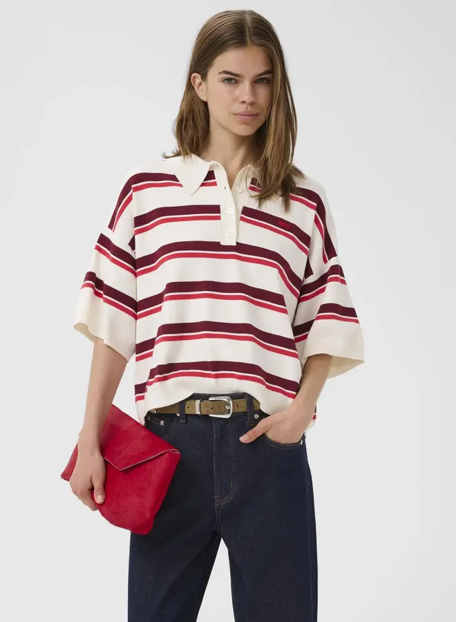 Taia ss polo pullover | Egret/Cabernet/Poinsettia