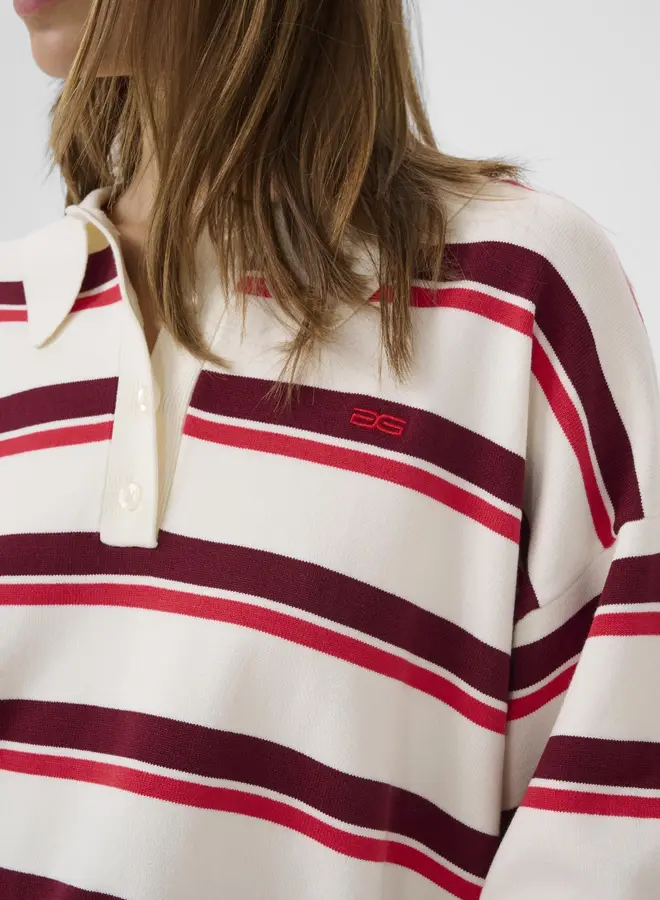 Taia ss polo pullover | Egret/Cabernet/Poinsettia