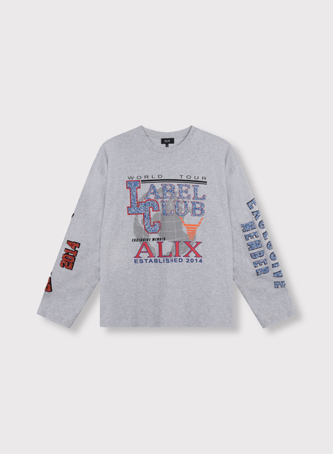 Fancy print longsleeve t-shirt | Light grey melange