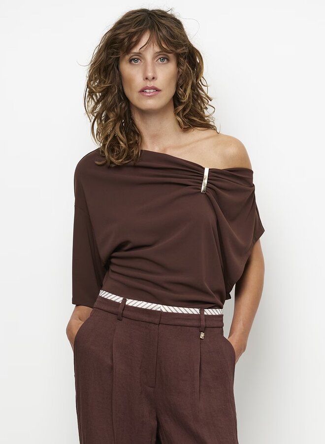 Gou embellished drapey top | Chocolate Brown