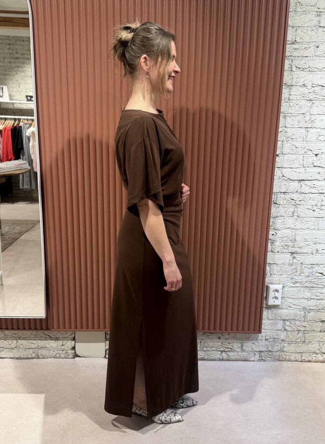 Aliki asymmetrical maxi dress | Chocolate Brown