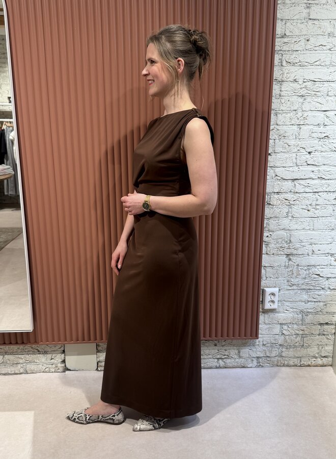 Aliki asymmetrical maxi dress | Chocolate Brown