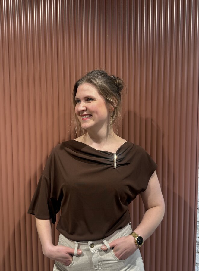 Gou embellished drapey top | Chocolate Brown