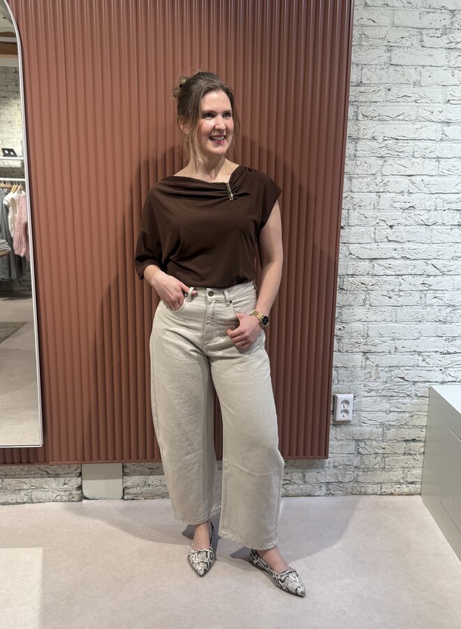 Gou embellished drapey top | Chocolate Brown