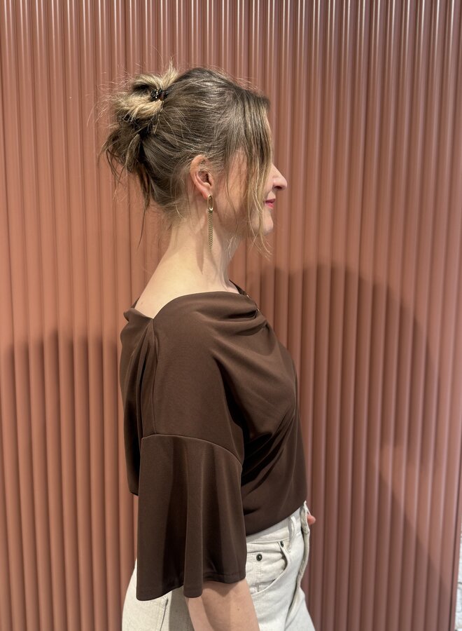 Gou embellished drapey top | Chocolate Brown