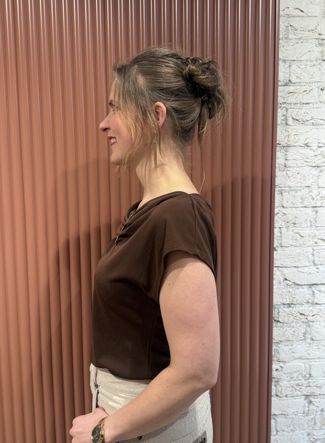 Gou embellished drapey top | Chocolate Brown