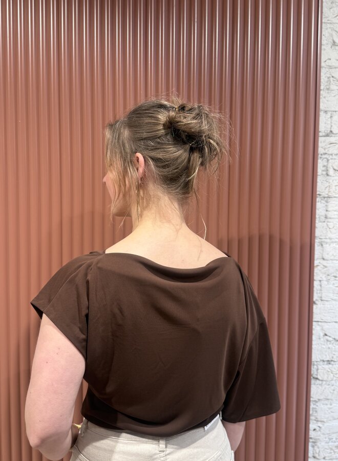 Gou embellished drapey top | Chocolate Brown