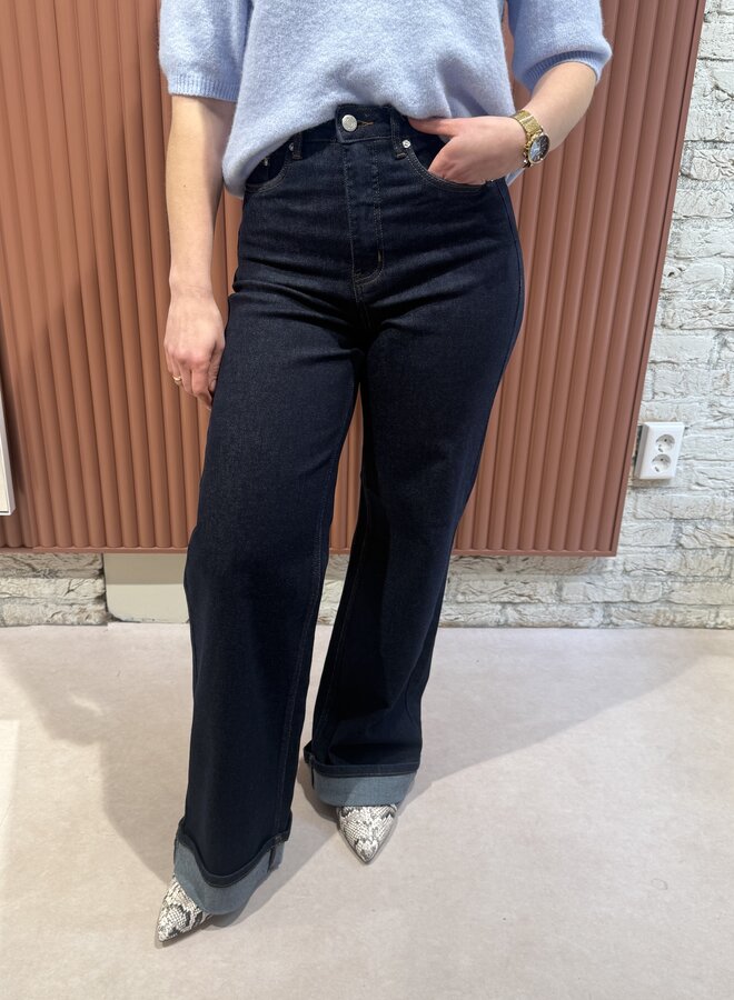 Sara HW wide jeans unwashed | Rinse wash blue denim