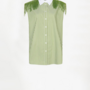 Rhobin sleeveless fringe detail shirt | Green Lush