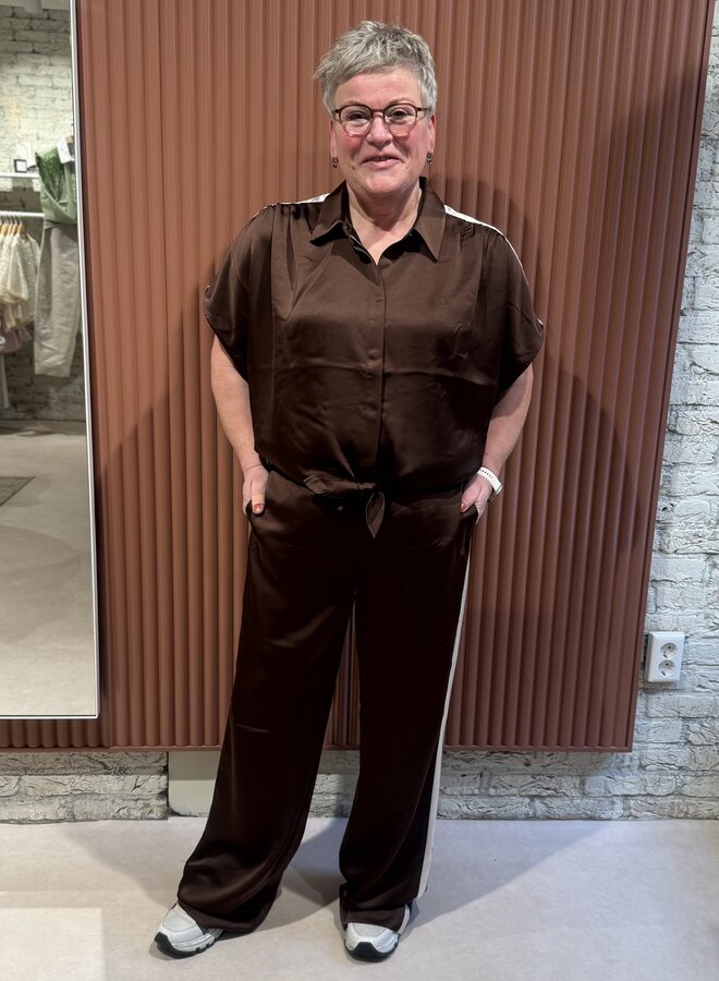 Dare striped satin pants | Chocolate Brown