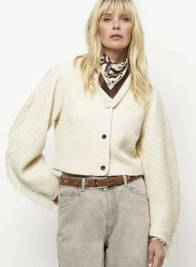 Vale fringe boucle jacket | Butter Cream