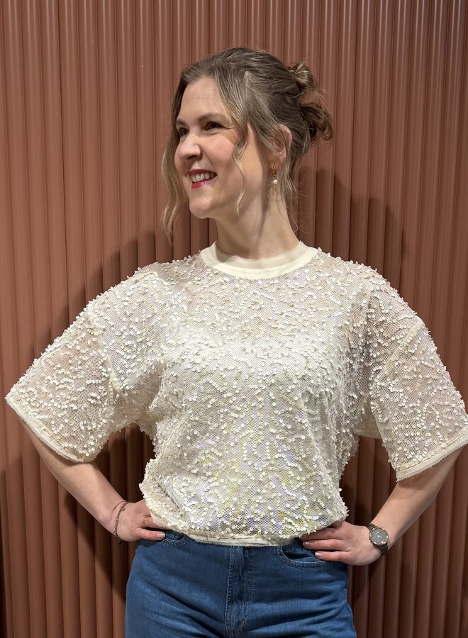 Zaira sequins net top | Butter Cream