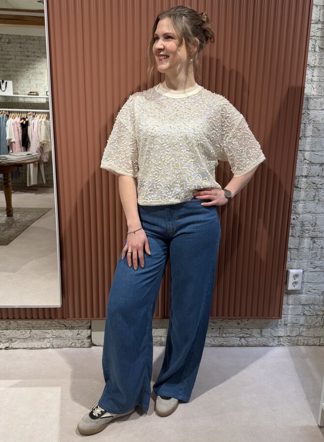 Zaira sequins net top | Butter Cream