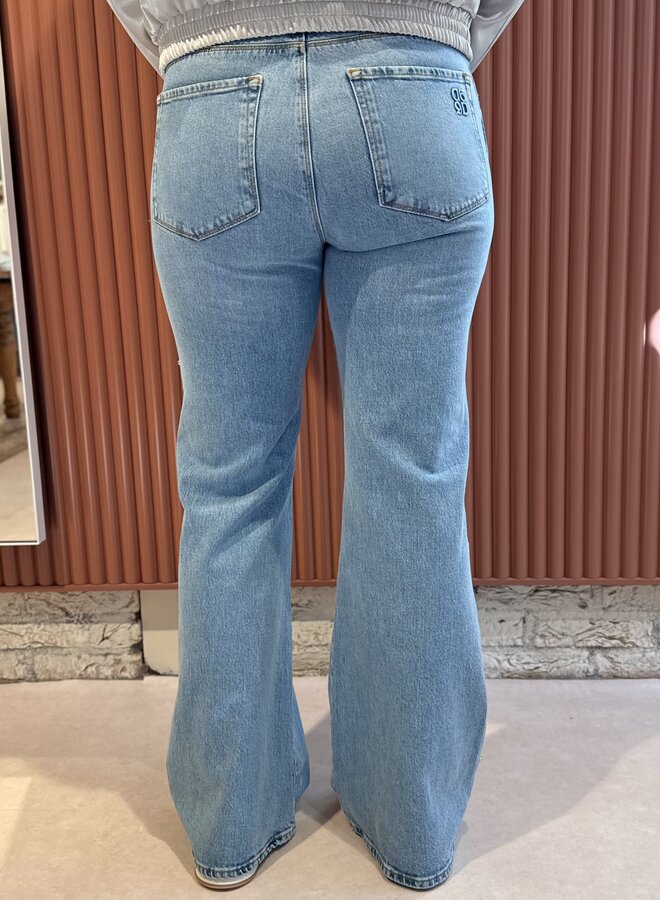 Glam studded bootcut jeans | Light washed blue