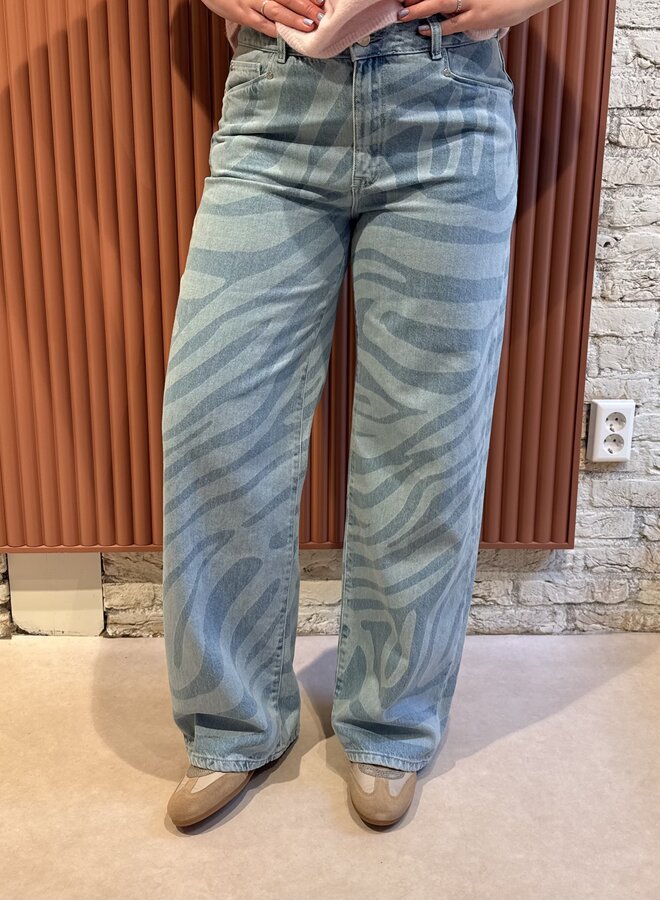 Nuit Wide Leg Printed Jeans | Skywash Blue