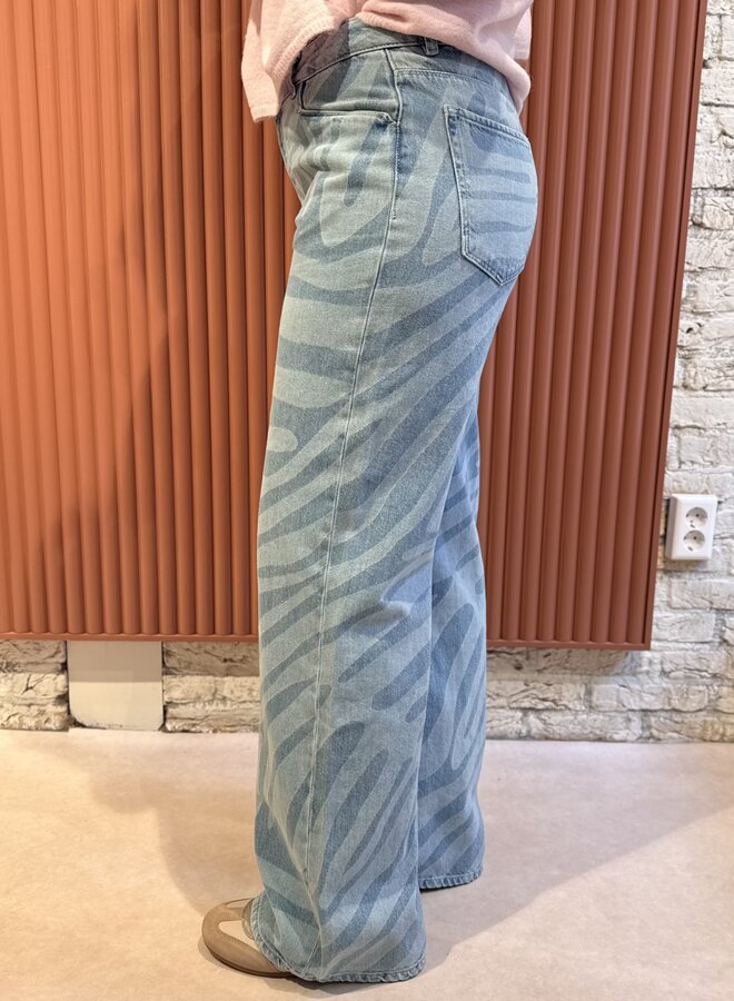 Nuit Wide Leg Printed Jeans | Skywash Blue