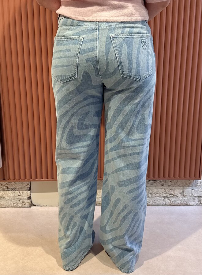 Nuit Wide Leg Printed Jeans | Skywash Blue