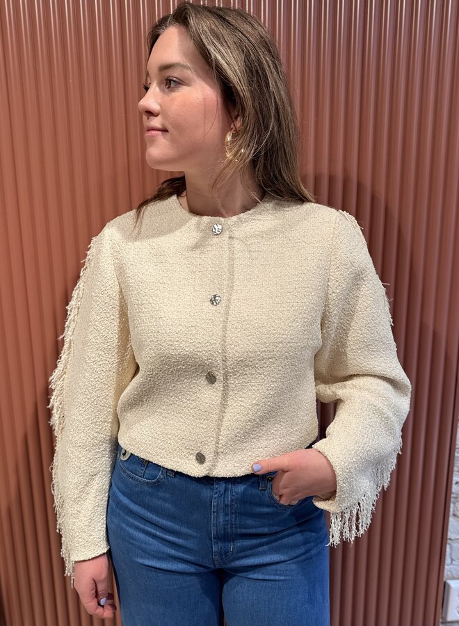 Vale fringe boucle jacket | Butter Cream
