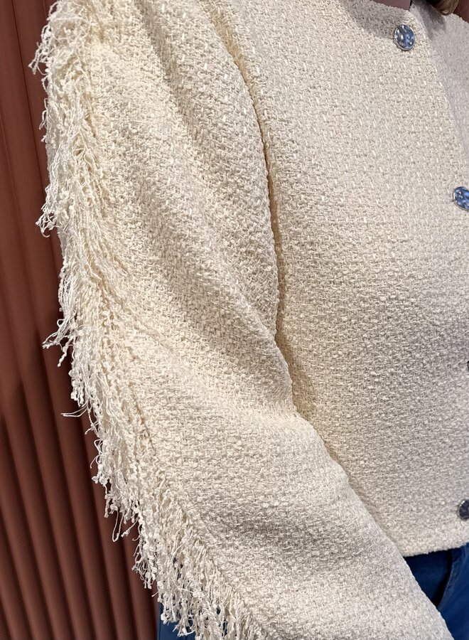 Vale fringe boucle jacket | Butter Cream
