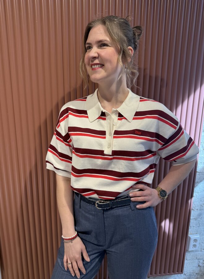 Taia ss polo pullover | Egret/Cabernet/Poinsettia