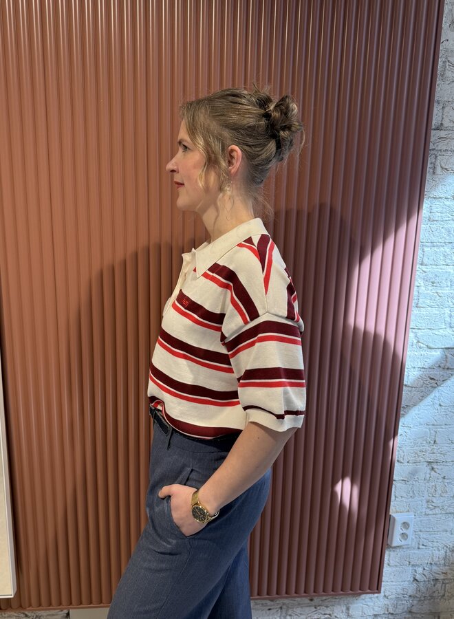 Taia ss polo pullover | Egret/Cabernet/Poinsettia