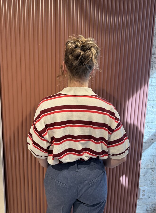 Taia ss polo pullover | Egret/Cabernet/Poinsettia