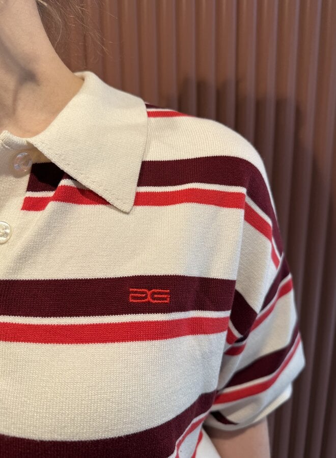 Taia ss polo pullover | Egret/Cabernet/Poinsettia