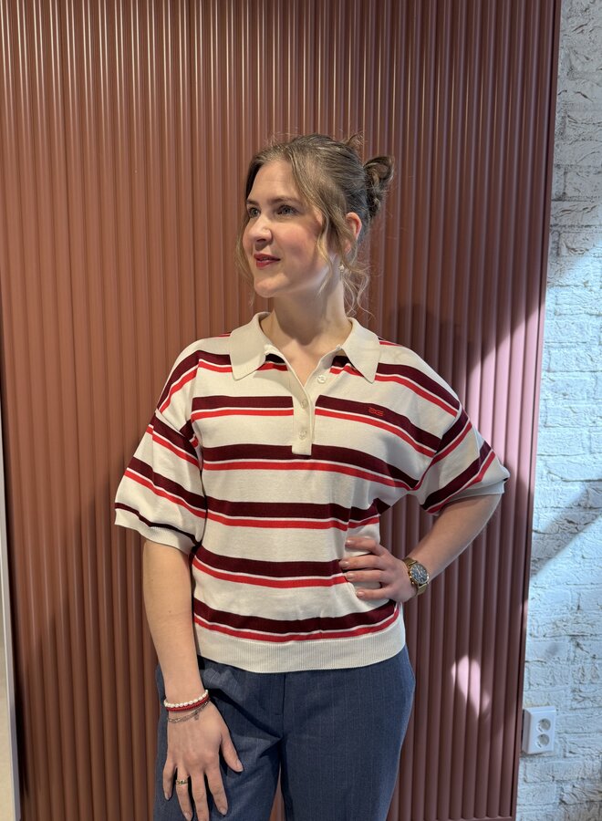 Taia ss polo pullover | Egret/Cabernet/Poinsettia