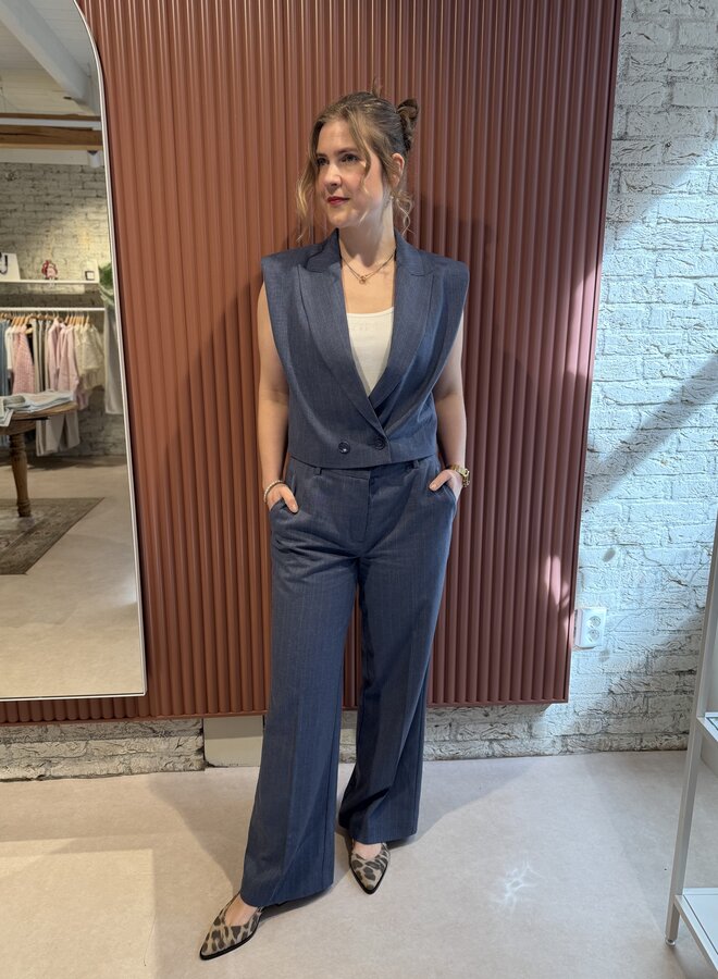 Jarod Pinstripe Gilet | Steel Blue