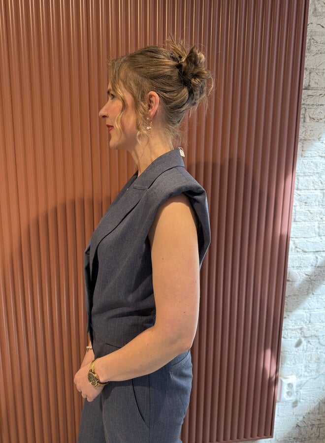 Jarod Pinstripe Gilet | Steel Blue