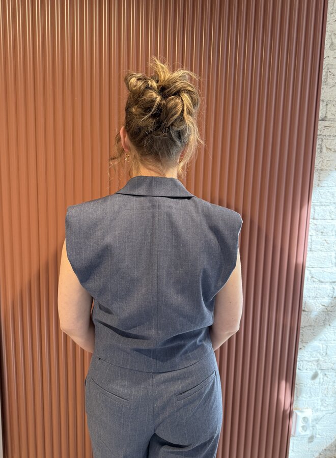 Jarod Pinstripe Gilet | Steel Blue