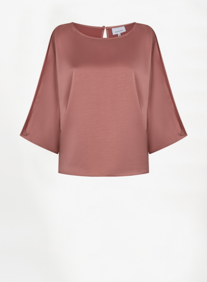 Risette flowing satin top | Coral Blush