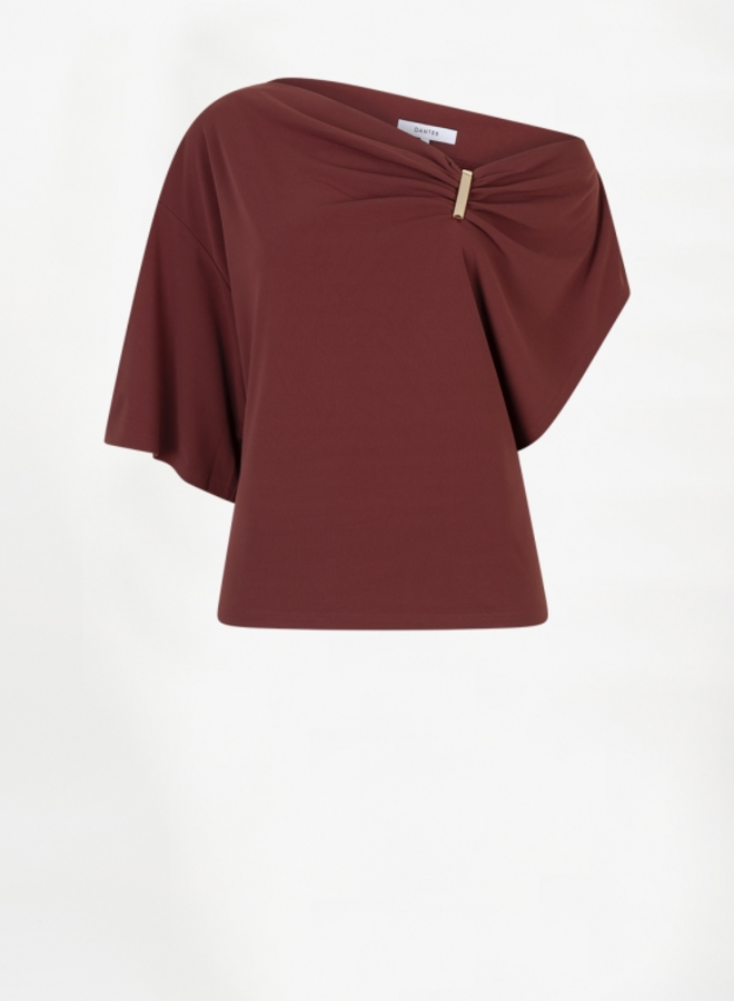 Gou embellished drapey top | Berry Red