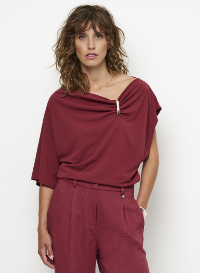 Gou embellished drapey top | Berry Red