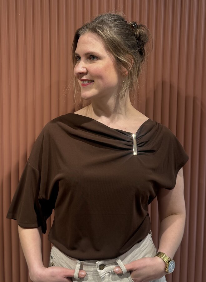 Gou embellished drapey top | Chocolate Brown