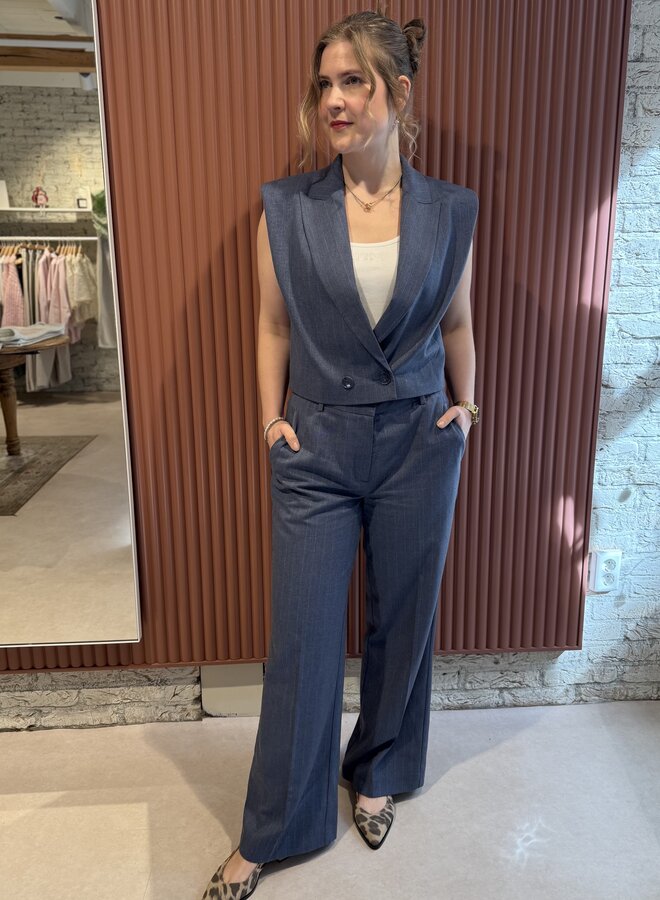 Alain Pinstripe Smart Pants | Steel Blue