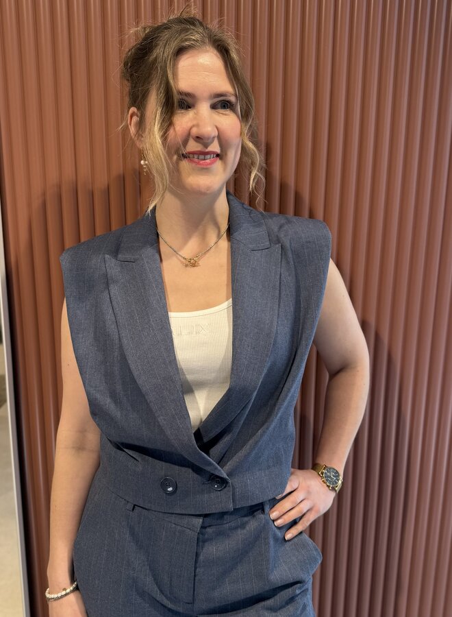 Jarod Pinstripe Gilet | Steel Blue