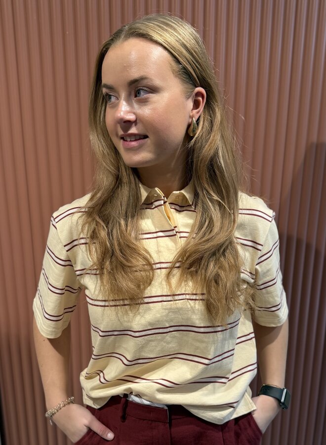 Crino embellished striped polo shirt | Berry Red