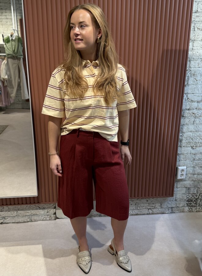 Crino embellished striped polo shirt | Berry Red