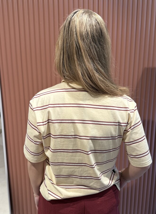 Crino embellished striped polo shirt | Berry Red