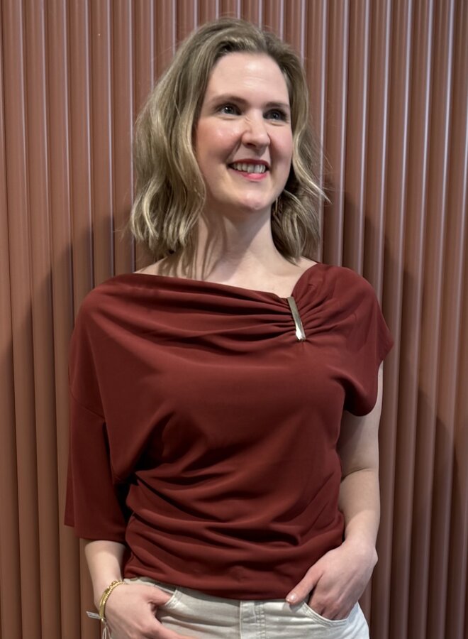 Gou embellished drapey top | Berry Red