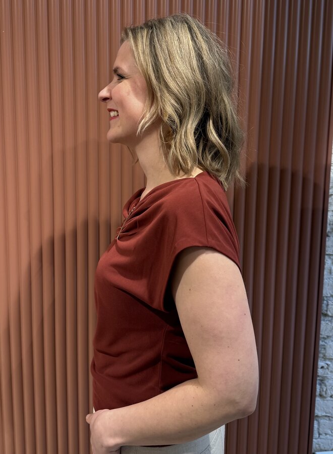 Gou embellished drapey top | Berry Red