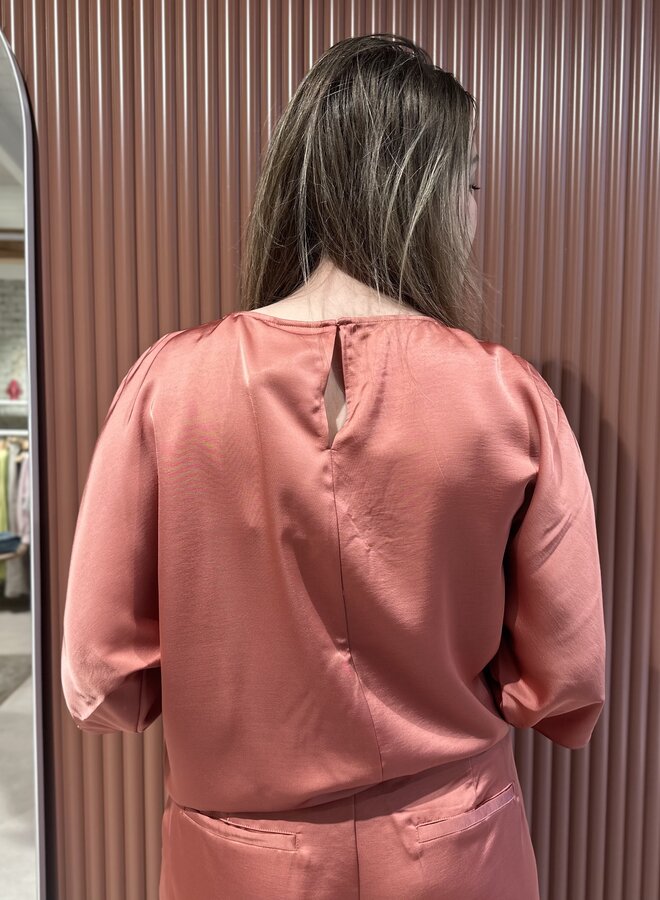 Risette flowing satin top | Coral Blush