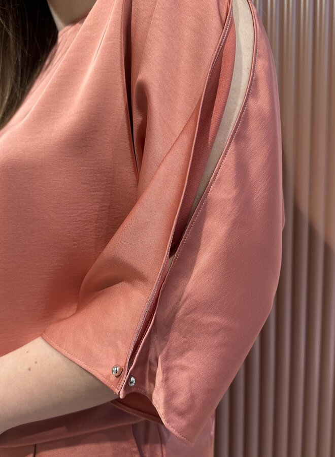 Risette flowing satin top | Coral Blush