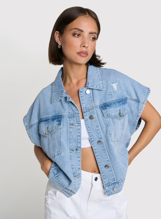 Soft denim waistcoat | Light blue denim