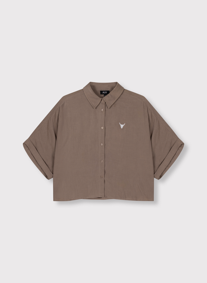 Oversized crinkle blouse | Taupe