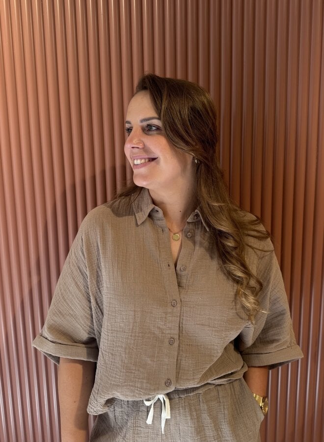Oversized crinkle blouse | Taupe