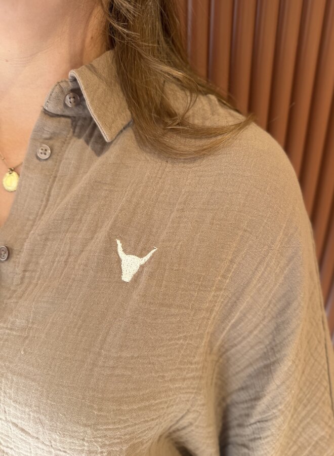 Oversized crinkle blouse | Taupe