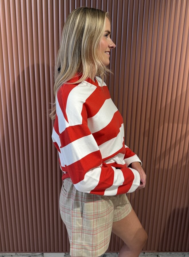 Block stripe polo sweater | Spicy coral