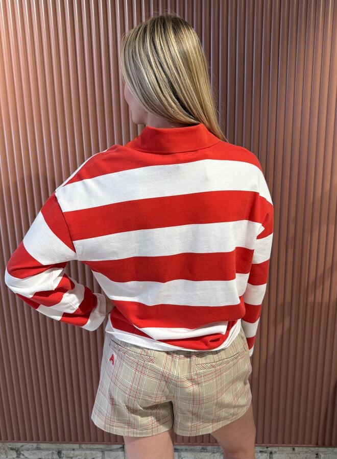 Block stripe polo sweater | Spicy coral